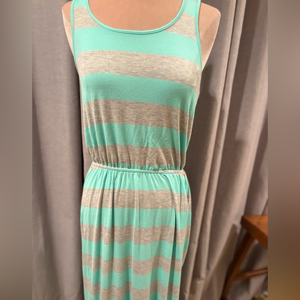 Pink Rose Mint & Gray Striped Maxi Dress Size S